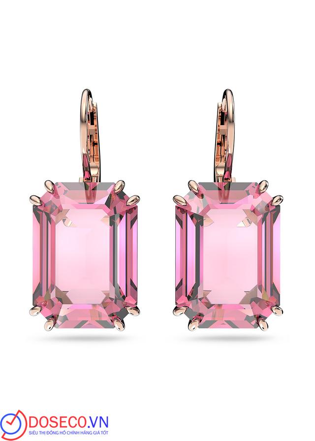 Bông tai Swarovski Millenia bát giác hồng - Swarovski Millenia drop earrings Octagon cut, Pink, Rose gold-tone plated 5619502